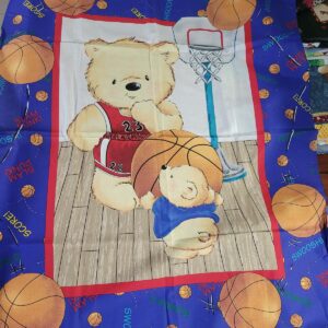 Kids Basketball Teddy Bear Blue Multicolor panel 36"X44