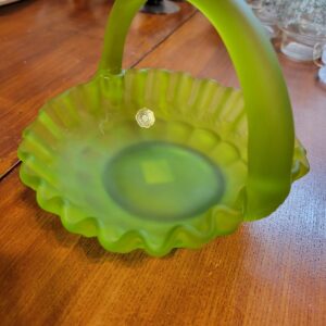 Westmoreland Glass Company Authentic Mandolin Green Satin Glass Basket