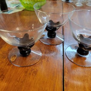 Set of 3 Vintage Fostoria Chalice Glass Goblets with Black Stem 3 1/4