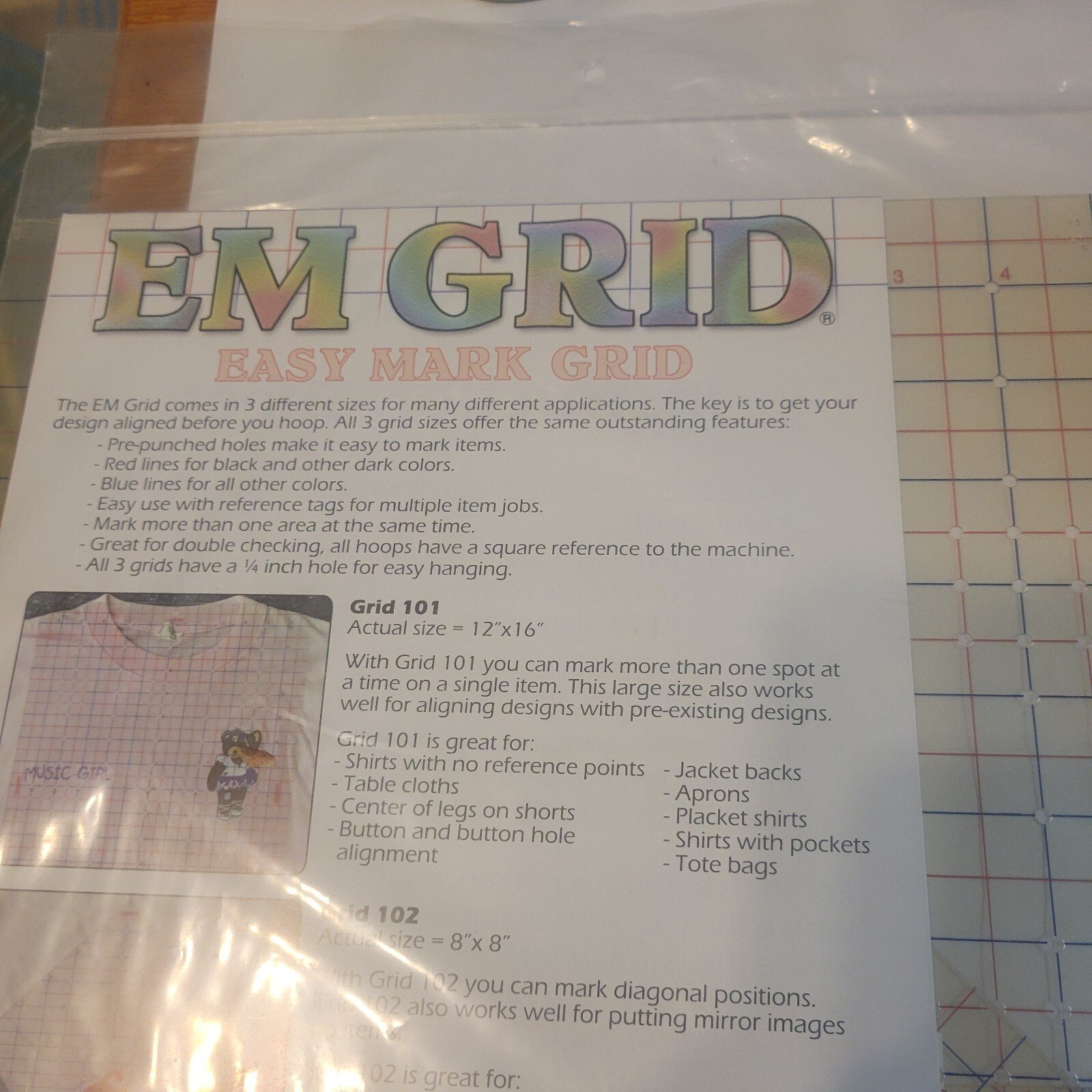 EM GRID Easy Mark Grid, a flexible, clear plastic alignment tool
