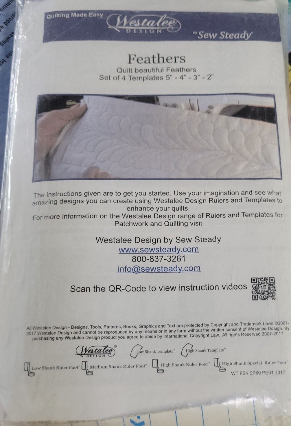 Westalee/Sew Steady Feathers set of 4 Templates. Free Motion - Low Shank