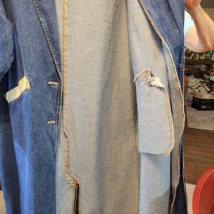 Stuffed Shirt Jeanswear Blue&Tan Long Overcoat Collared Pockets Women's L 24ptp