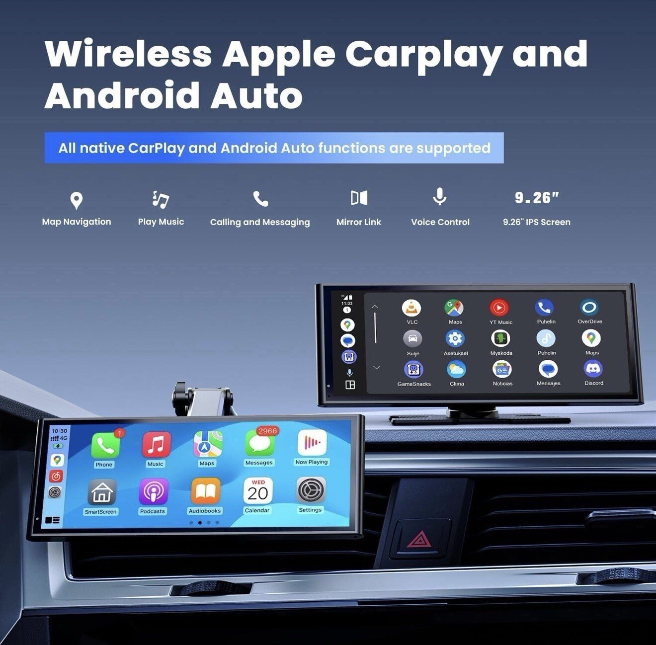 Krunia 9.26" Wireless Portable Car Play Screen- Apple CarPlay, Android Open Box - Image 4